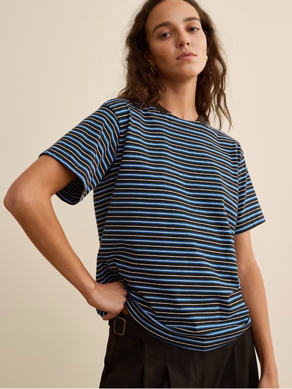 Blue Strip La Ligne Boxy Cotton Tshirt small LA Ligne Striped Tee